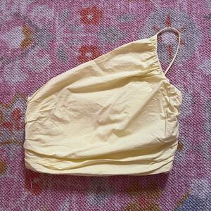 Zara Yellow Ruched One Shoulder Tank Top